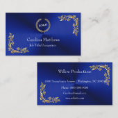 Business Logo Gold Foil Floral Corner Blue Visitekaartje (Voorkant / Achterkant)
