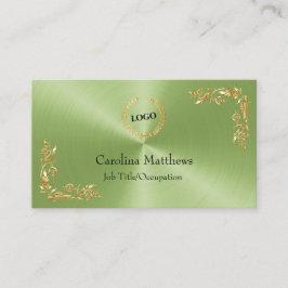 Business Logo Gold Foil Floral Corner Green Visitekaartje