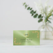 Business Logo Gold Foil Floral Corner Green Visitekaartje (Staand voorkant)