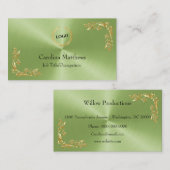 Business Logo Gold Foil Floral Corner Green Visitekaartje (Voorkant / Achterkant)