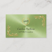 Business Logo Gold Foil Floral Corner Green Visitekaartje (Voorkant)