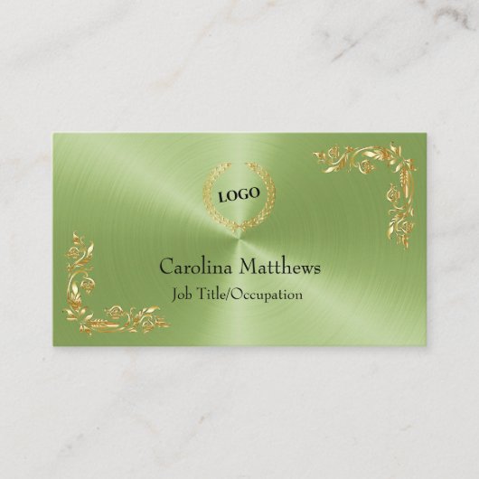 Business Logo Gold Foil Floral Corner Green Visitekaartje (Voorkant)