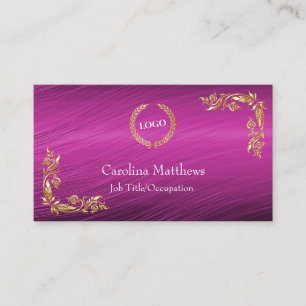 Business Logo Gold Foil Floral Corner Magenta Visitekaartje