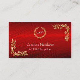 Business Logo Gold Foil Floral Corner Red Visitekaartje