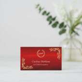 Business Logo Gold Foil Floral Corner Red Visitekaartje (Staand voorkant)