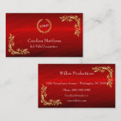 Business Logo Gold Foil Floral Corner Red Visitekaartje (Voorkant / Achterkant)