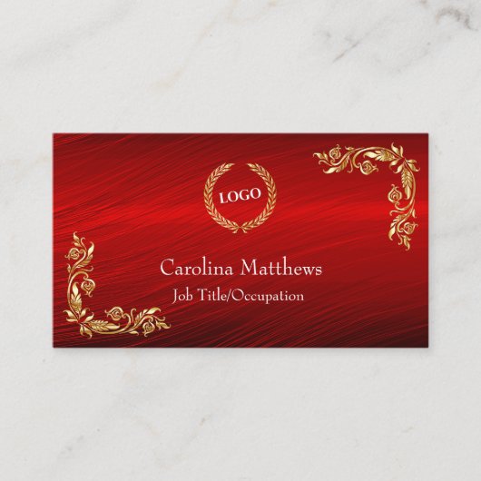 Business Logo Gold Foil Floral Corner Red Visitekaartje (Voorkant)