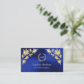 Business Logo Gold Foil Flower Corner Blue Visitekaartje (Staand voorkant)