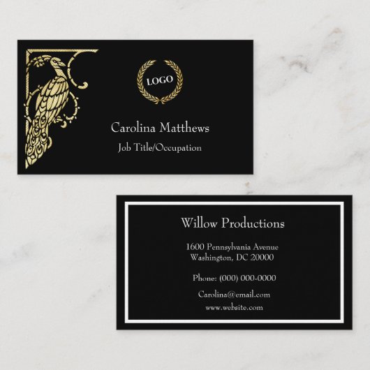 Business Logo Gold Foil Peacock Bird Visitekaartje (Voorkant / Achterkant)