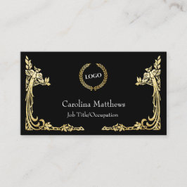 Business Logo Gold Foil Peacock Corner Black Visitekaartje