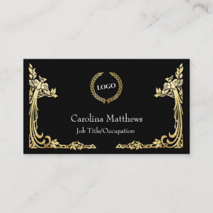 Business Logo Gold Foil Peacock Corner Black Visitekaartje