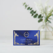 Business Logo Gold Foil Peacock Corner Blue Visitekaartje (Staand voorkant)