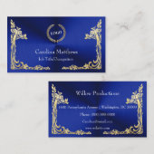 Business Logo Gold Foil Peacock Corner Blue Visitekaartje (Voorkant / Achterkant)
