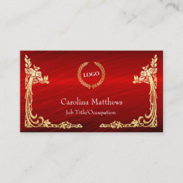 Business Logo Gold Foil Peacock Corner Red Visitekaartje