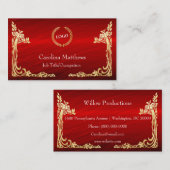 Business Logo Gold Foil Peacock Corner Red Visitekaartje (Voorkant / Achterkant)