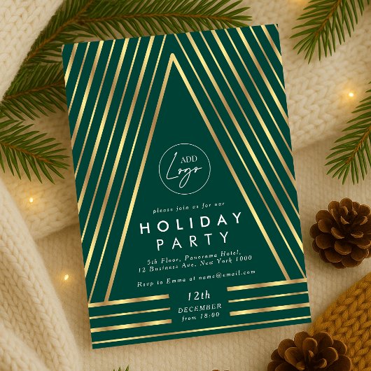 Business Logo Green & Gold Christmas personeelsfee Kaart