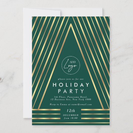 Business Logo Green & Gold Christmas personeelsfee Kaart (Voorkant)