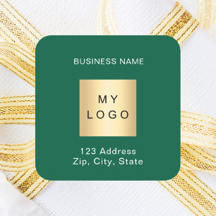 Business logo groen witte naam adres vierkante sticker