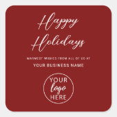 Business Logo Happy Holidays Christmas Vierkante Sticker (Voorkant)