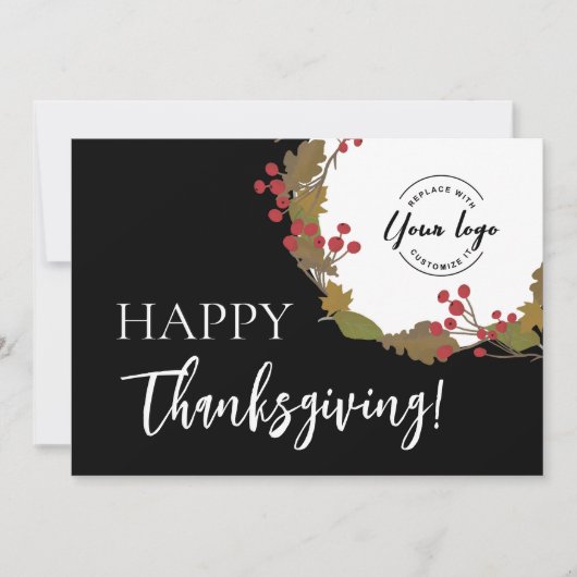 Business logo Happy Thanksgiving Fall Leaves Feestdagenkaart (Voorkant)