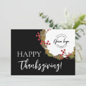 Business logo Happy Thanksgiving Fall Leaves Feestdagenkaart (Staand voorkant)