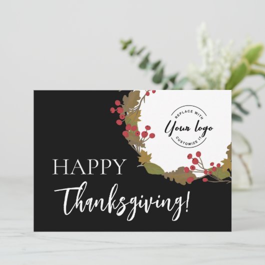 Business logo Happy Thanksgiving Fall Leaves Feestdagenkaart (Staand voorkant)
