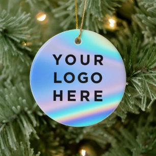 Business Logo Holographic Kerstmis Keramisch Ornament
