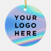 Business Logo Holographic Kerstmis Keramisch Ornament (Voorkant)