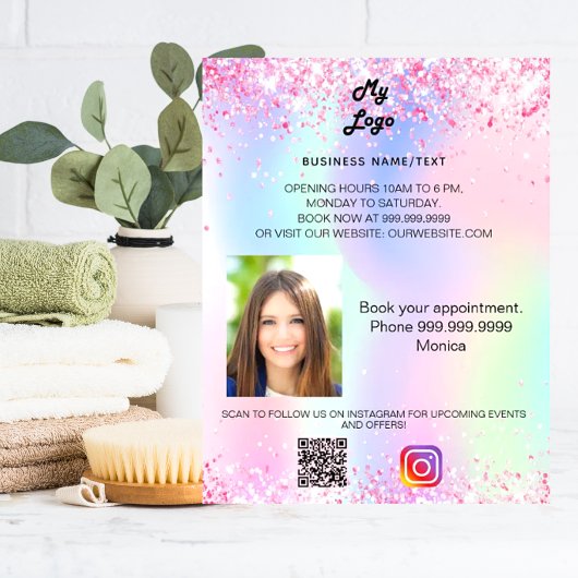 Business logo holographic qr code instagram flyer
