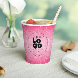 Business Logo Hot Pink Glitter Paper Party Cup Papieren Bekers