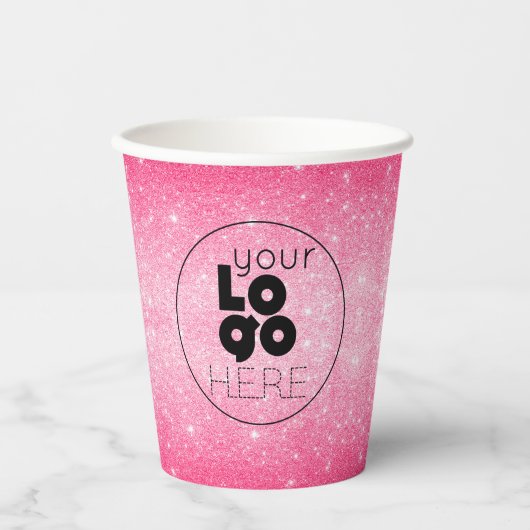Business Logo Hot Pink Glitter Paper Party Cup Papieren Bekers (Voorkant)