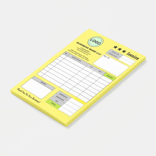 Business Logo Invoice Receipts | Custom Yellow Pad Post-it® Notes (Schuin)