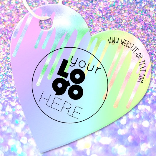 Business Logo Iridescent Drip Heart Shape Hang Lab Bedankjes Labels