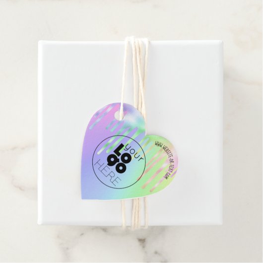 Business Logo Iridescent Drip Heart Shape Hang Lab Bedankjes Labels (In situ)