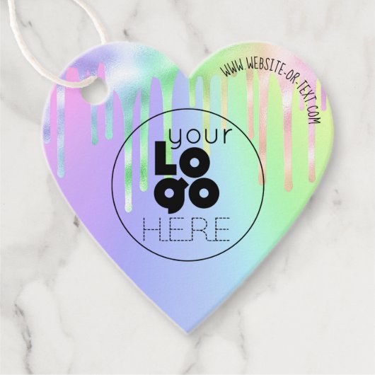 Business Logo Iridescent Drip Heart Shape Hang Lab Bedankjes Labels (Voorkant)