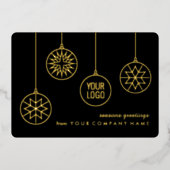 Business Logo Kerstversiering Zwart Modern Folie Feestdagenkaart (Voorkant)