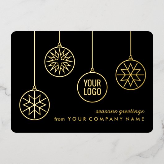 Business Logo Kerstversiering Zwart Modern Folie Feestdagenkaart (Voorkant)