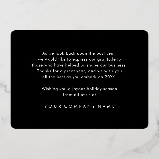 Business Logo Kerstversiering Zwart Modern Folie Feestdagenkaart (Achterkant)