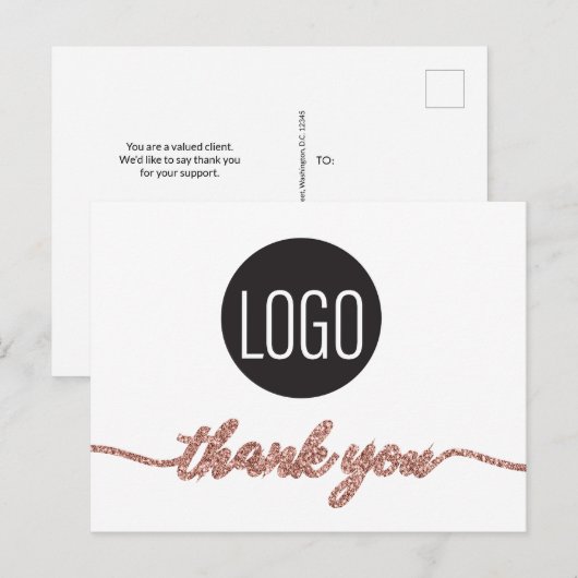 Business logo Klant Roos Gold Bedankt Briefkaart (Voorkant / Achterkant)