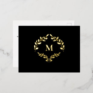 Business Logo Laurel Krans Monogram Bedankt Folie Feestdagen Briefkaart