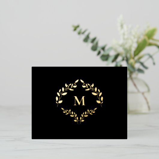 Business Logo Laurel Krans Monogram Bedankt Folie Feestdagen Briefkaart (Staand Voorkant)