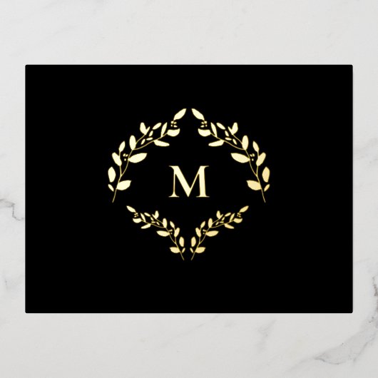 Business Logo Laurel Krans Monogram Bedankt Folie Feestdagen Briefkaart (Voorkant)