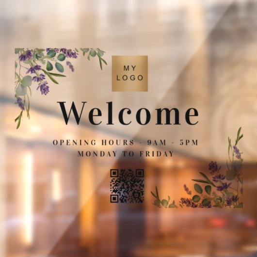 Business logo lavender Welkom opening QR-code Raamsticker (Vel 2)
