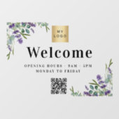 Business logo lavender Welkom opening QR-code Raamsticker (Vel)