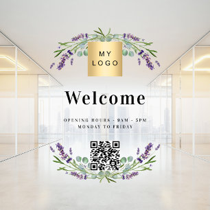 Business logo lavender Welkom opening QR-code Raamsticker