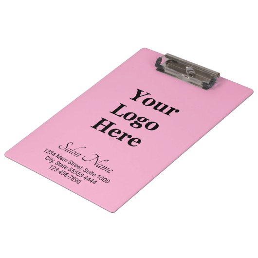 Business Logo Light Pink Black Salon Naam Adres Klembord (Gekanteld)