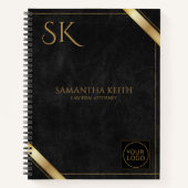 Business Logo Luxe Zwart Lederen Golden Stripe Notitieboek (Voorkant)