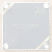 Business Logo Luxury Navy Leather 2025 Custom Glazen Onderzetter (Achterkant)