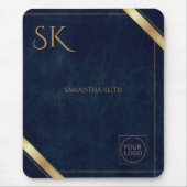 Business Logo Luxury Navy Leather 2025 Custom Muismat (Voorkant)