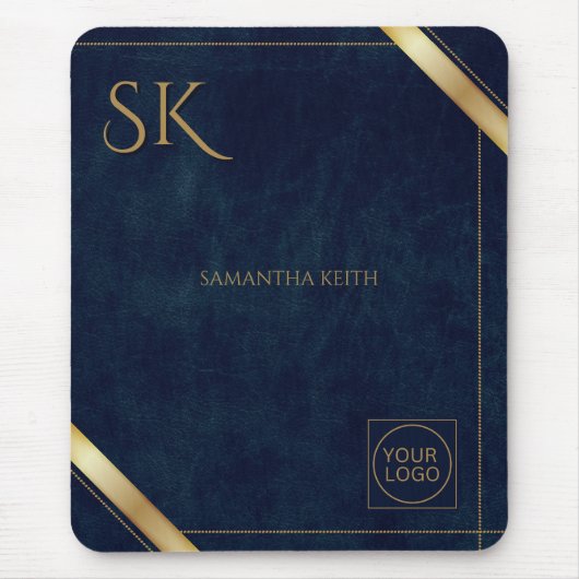 Business Logo Luxury Navy Leather 2025 Custom Muismat (Voorkant)